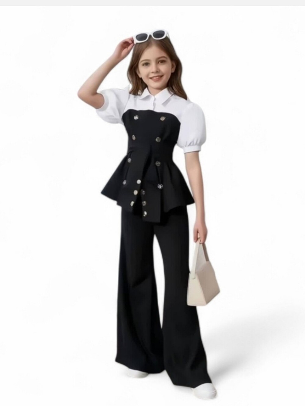 Black Wide-Leg Pants with Peplum Top - Chic Two-Piece Set